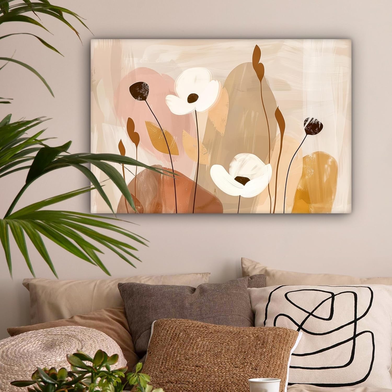 Abstract Floral Canvas Wall Art 60x40cm Framed Modern