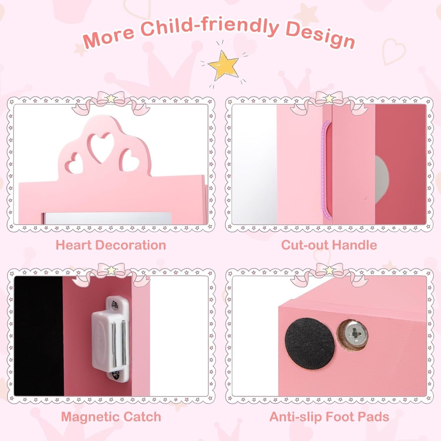Kids Jewelry Armoire Mirror Vanity Dress Up Organizer with Clothes Rack