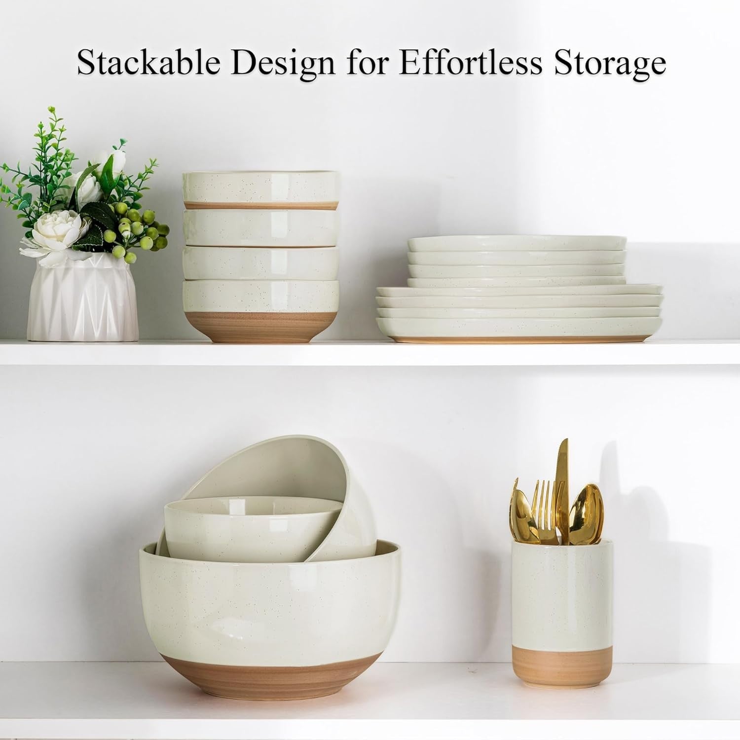 3-Piece Light Beige Ceramic Mixing Bowls Set Nesting 1.3-4.6 Qt