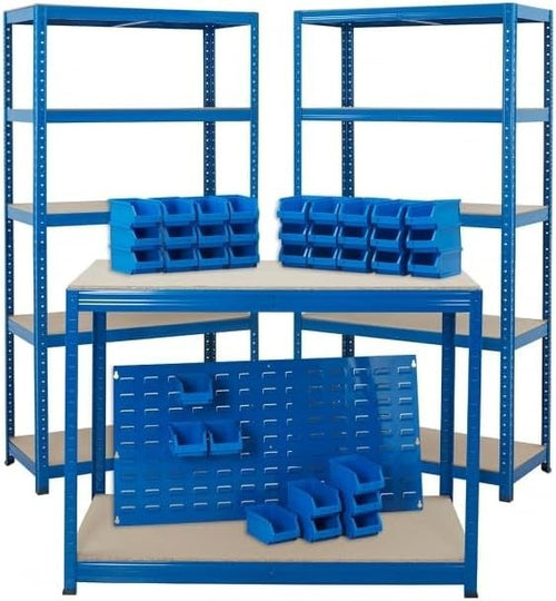 Garage Storage Kit with Workbench 2 Shelving Bays & Louvre Panel 36 Bins