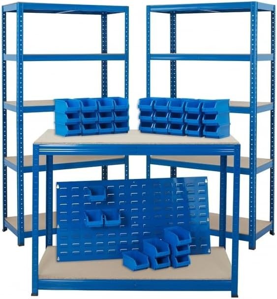 Garage Storage Kit with Workbench 2 Shelving Bays & Louvre Panel 36 Bins