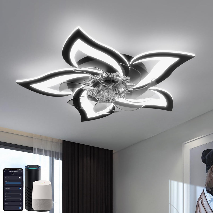 Smart Ceiling Fan with Lights, 6 Speeds, Dimmable LED, Black