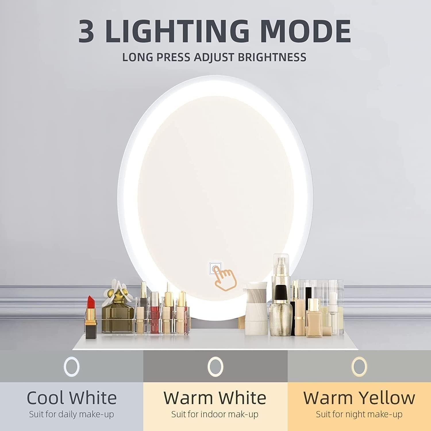 White Dressing Table LED Mirror Stool Set Vanity Desk Bedroom Makeup Storage
