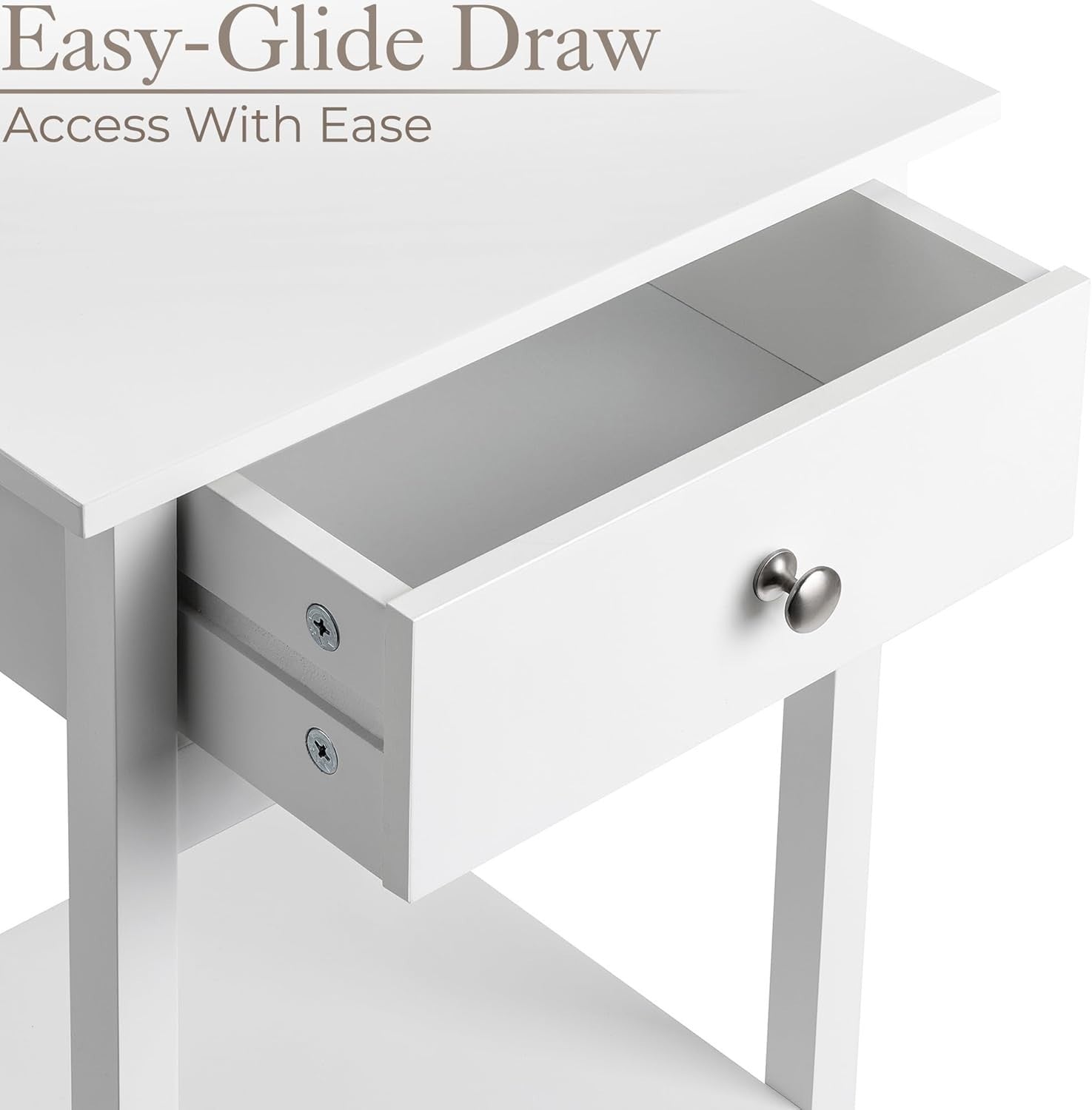 Set of 2 White Bedside Tables with Drawer & Shelf, Wooden Nightstands 60x40x30cm