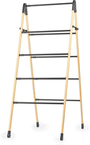 4 Level Bamboo Laundry Airer Folding Ladder Clothes Dryer Compact Indoor