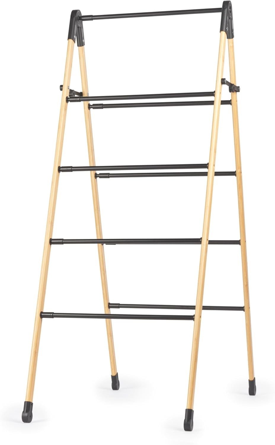 4 Level Bamboo Laundry Airer Folding Ladder Clothes Dryer Compact Indoor