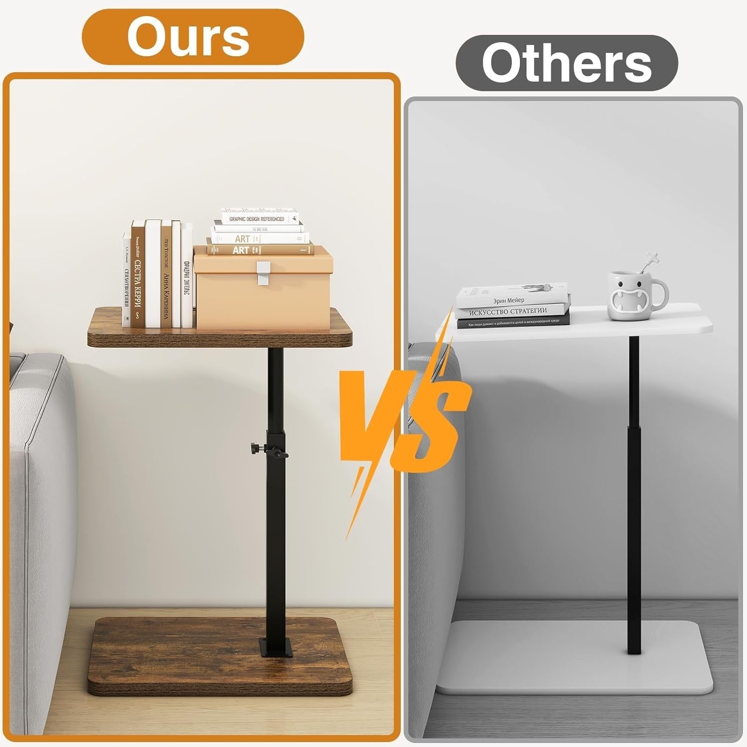 Adjustable C-Shaped Side Table with 360° Swivel, Space-Saving 29x39cm