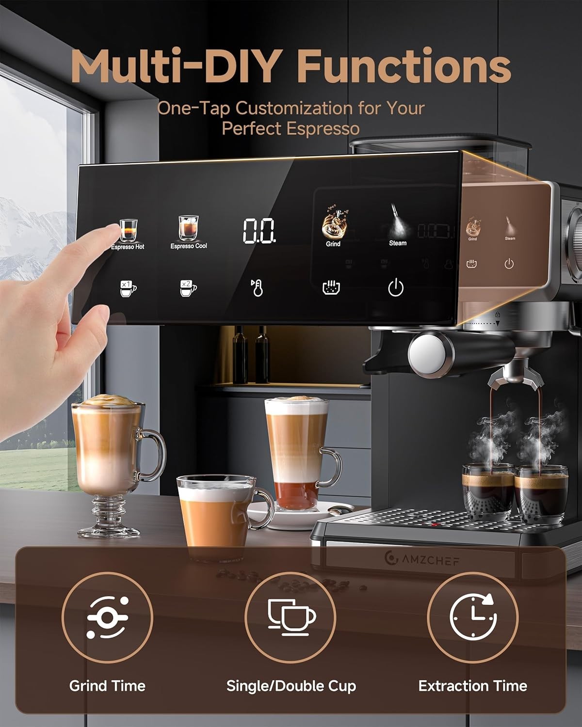 20-Bar Bean-to-Cup Espresso Machine | Built-In Grinder | Touchscreen