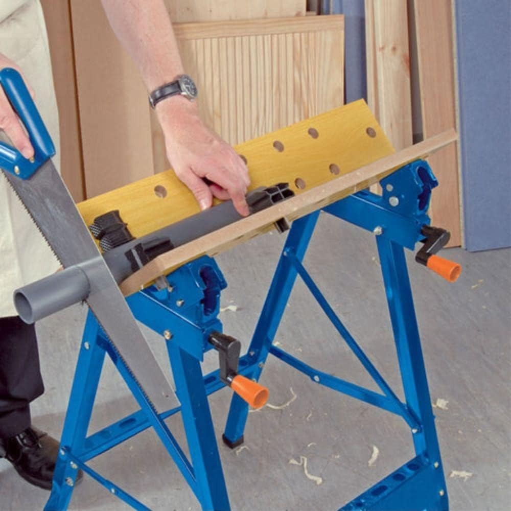 Tilt & Turn Folding Workbench Dual Clamping 24-Hole Adjustable MDF Top