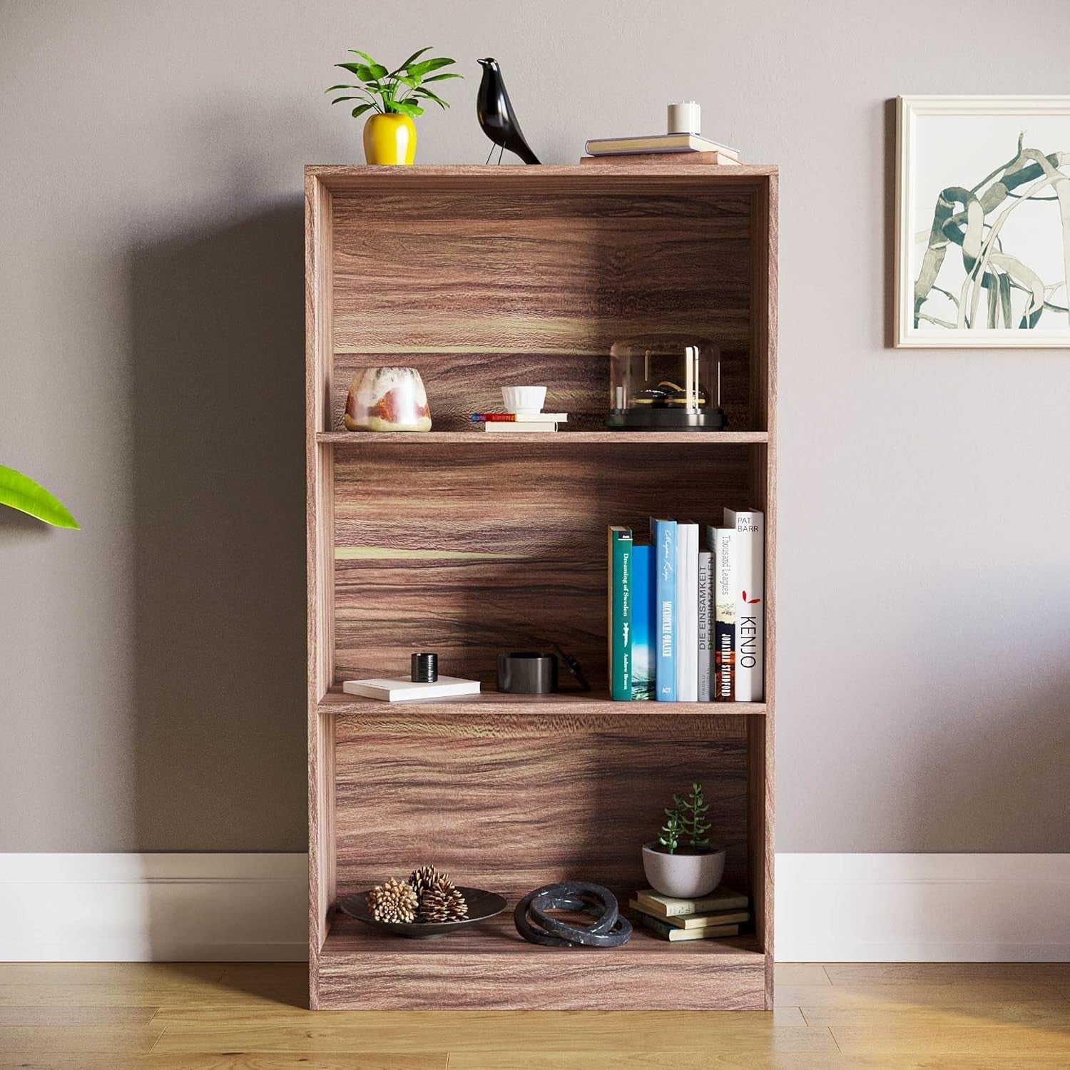 3 Tier Walnut Wooden Bookcase Modern Storage Display Shelf Living Room Medium
