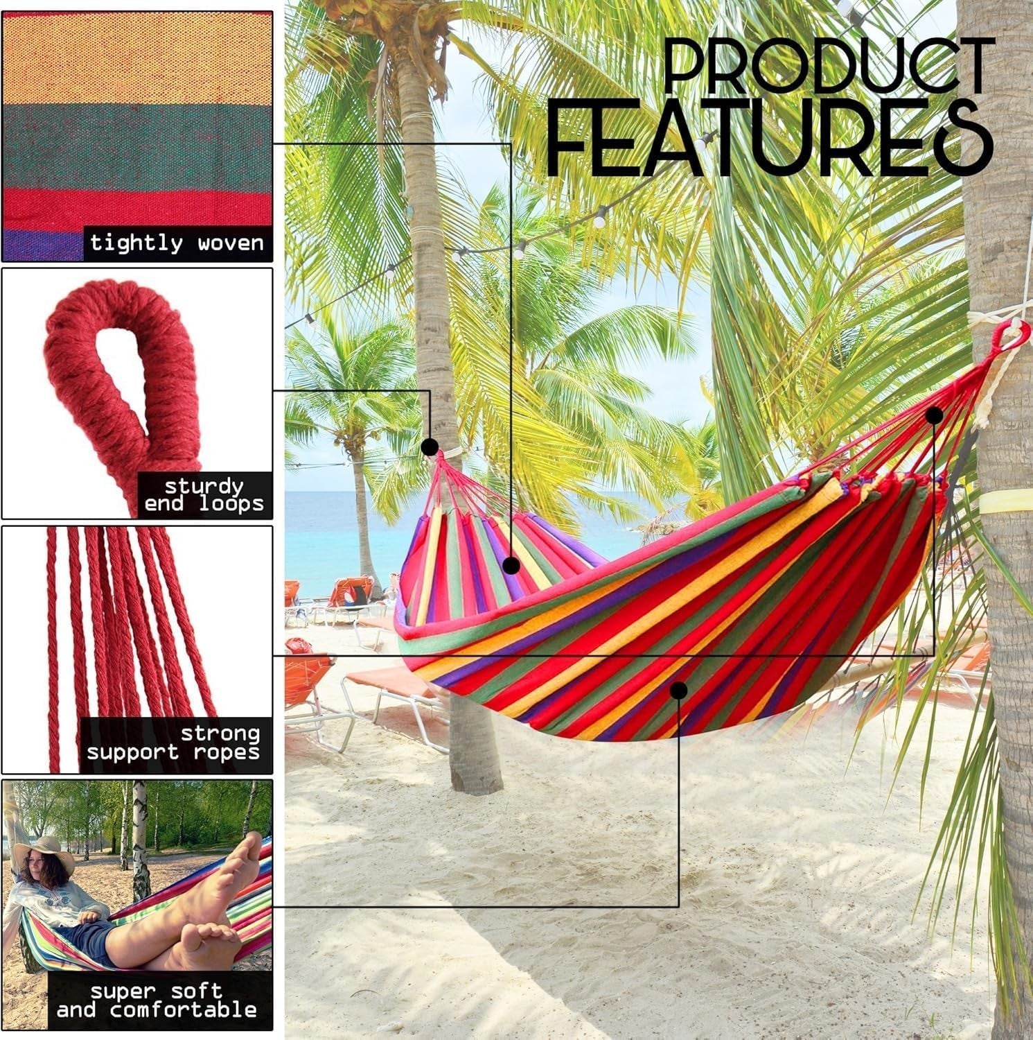 2 Person Camping Hammock with Mosquito Net & Rain Tarp, Lightweight Waterproof