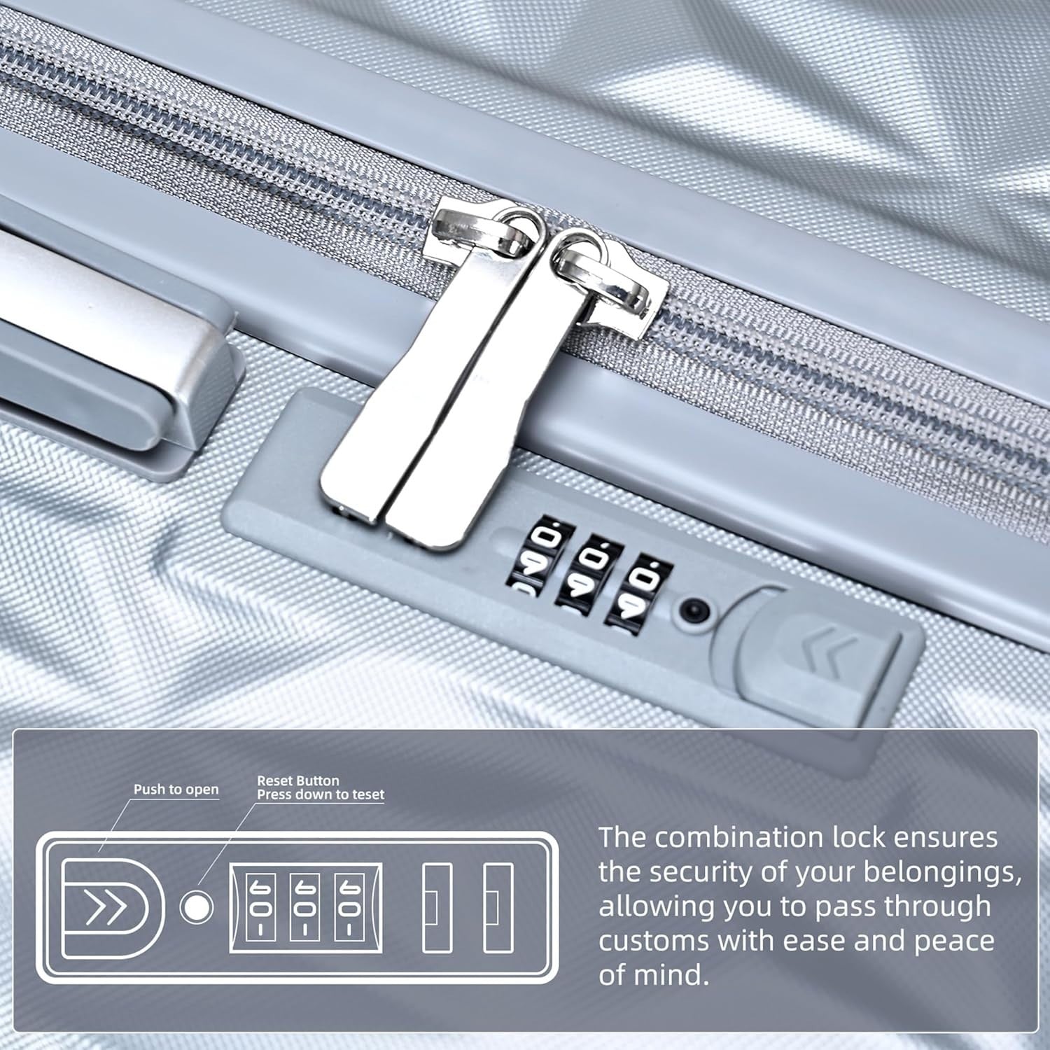 24 Inch Medium ABS Hard Shell Suitcase 4 Dual Spinner Wheels Lock Silver