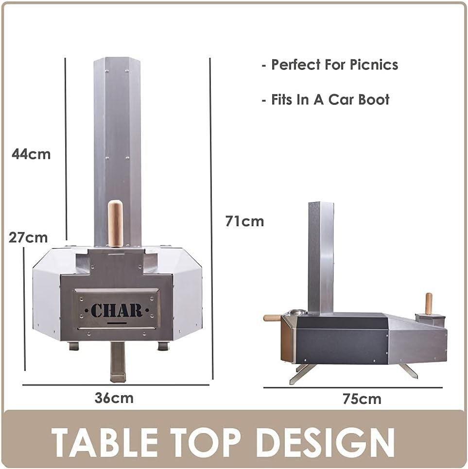 Outdoor Wood Fired Pizza Oven | Stainless Steel Portable BBQ Oven w/ Thermometer