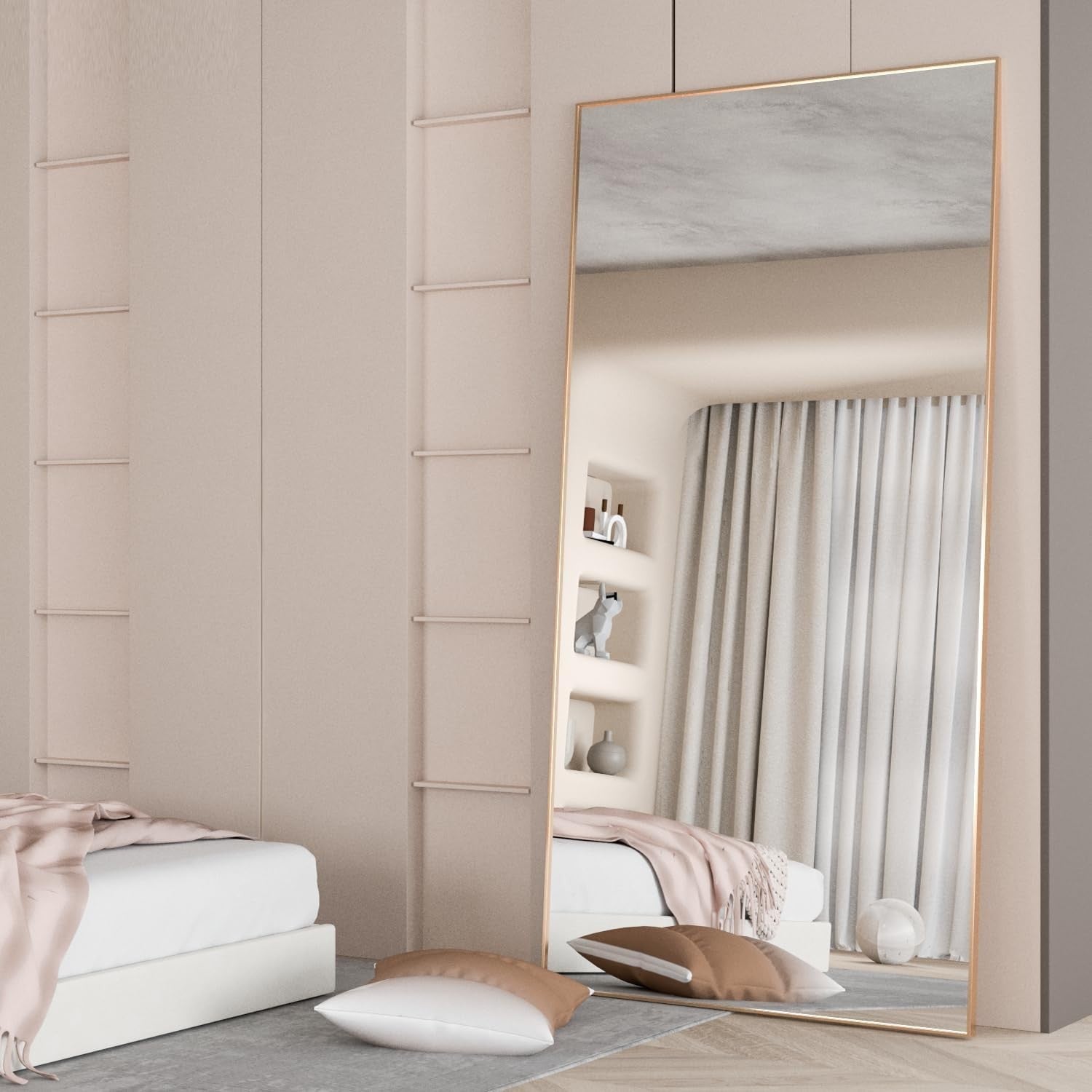 Full Length Floor Mirror 193x86cm Gold Frame, Lean or Hang, Crystal Clear