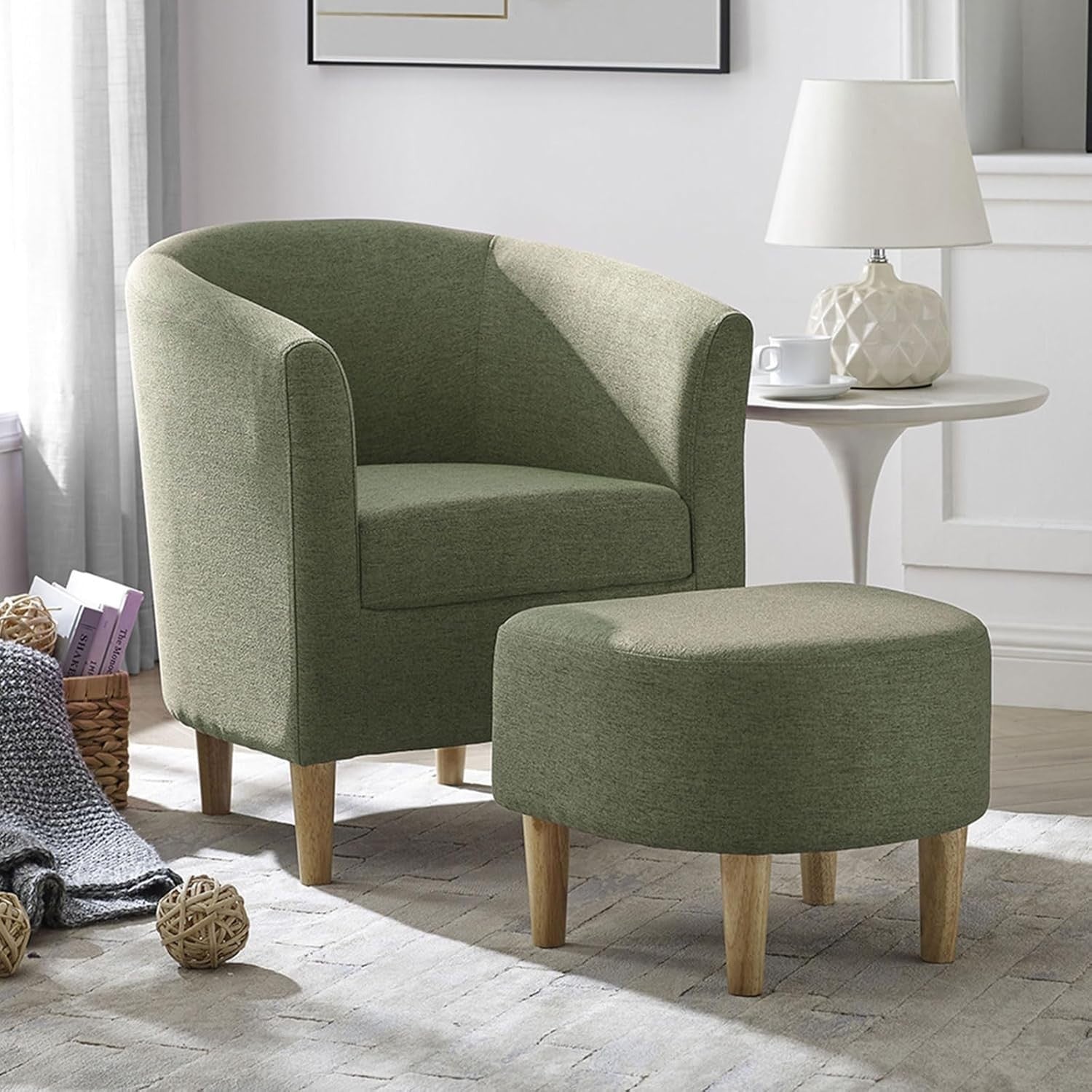 Snuggle Boucle Armchair with Footstool Lounge Tub Chair Sofa Green