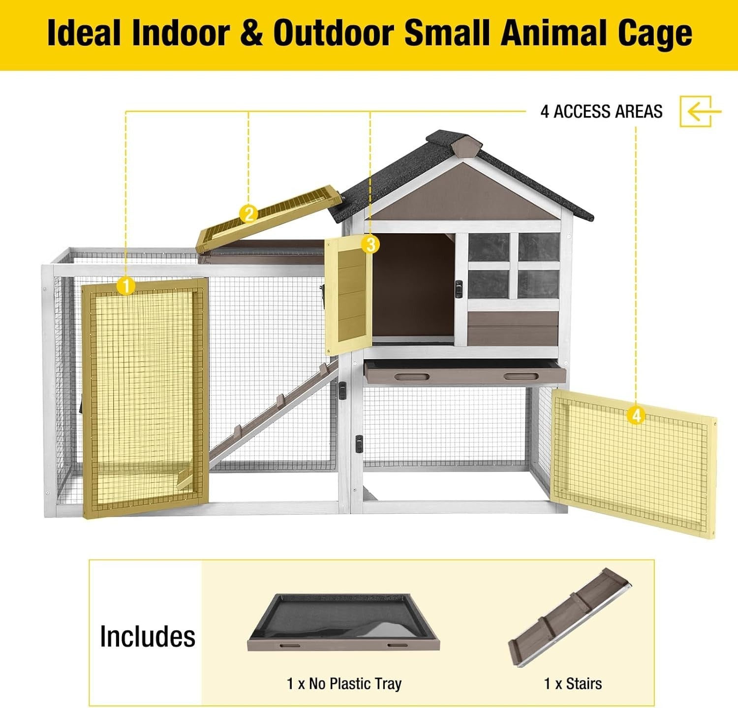 Large Rabbit Hutch with Run Pull Out Tray Indoor Outdoor Bunny Cage
