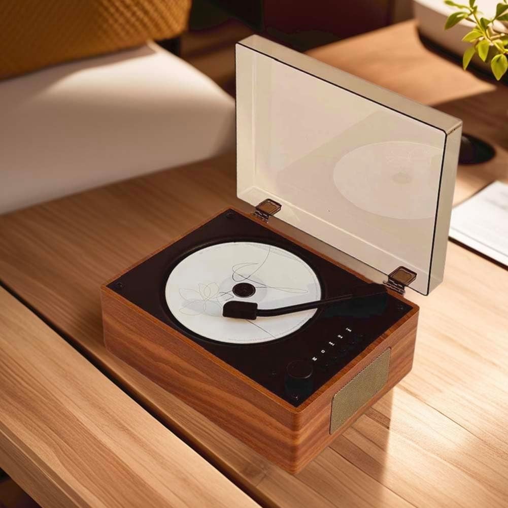 Vintage Bluetooth CD Player Speaker Remote USB AUX Rechargeable Brown