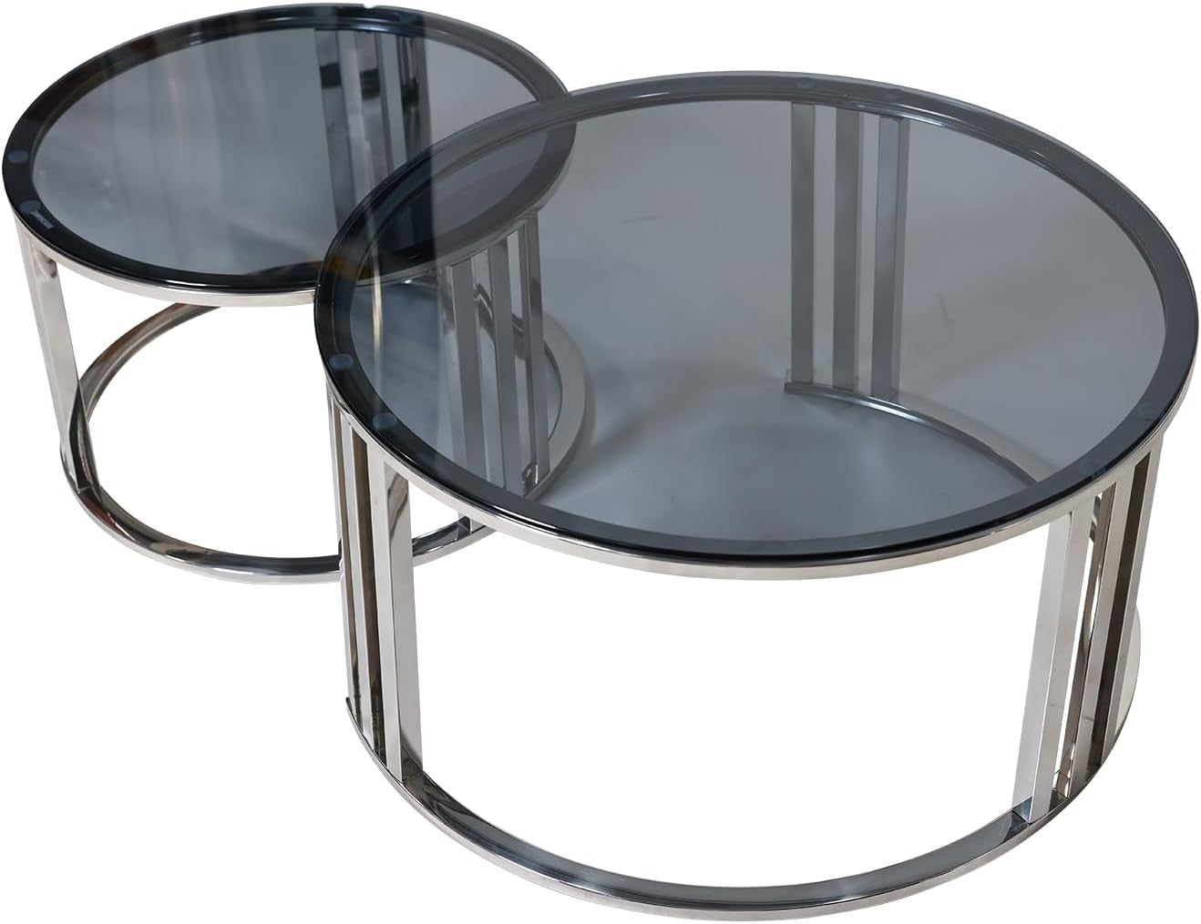 80cm Round Glass Coffee Table Chrome Metal Legs Modern Living Room Accent