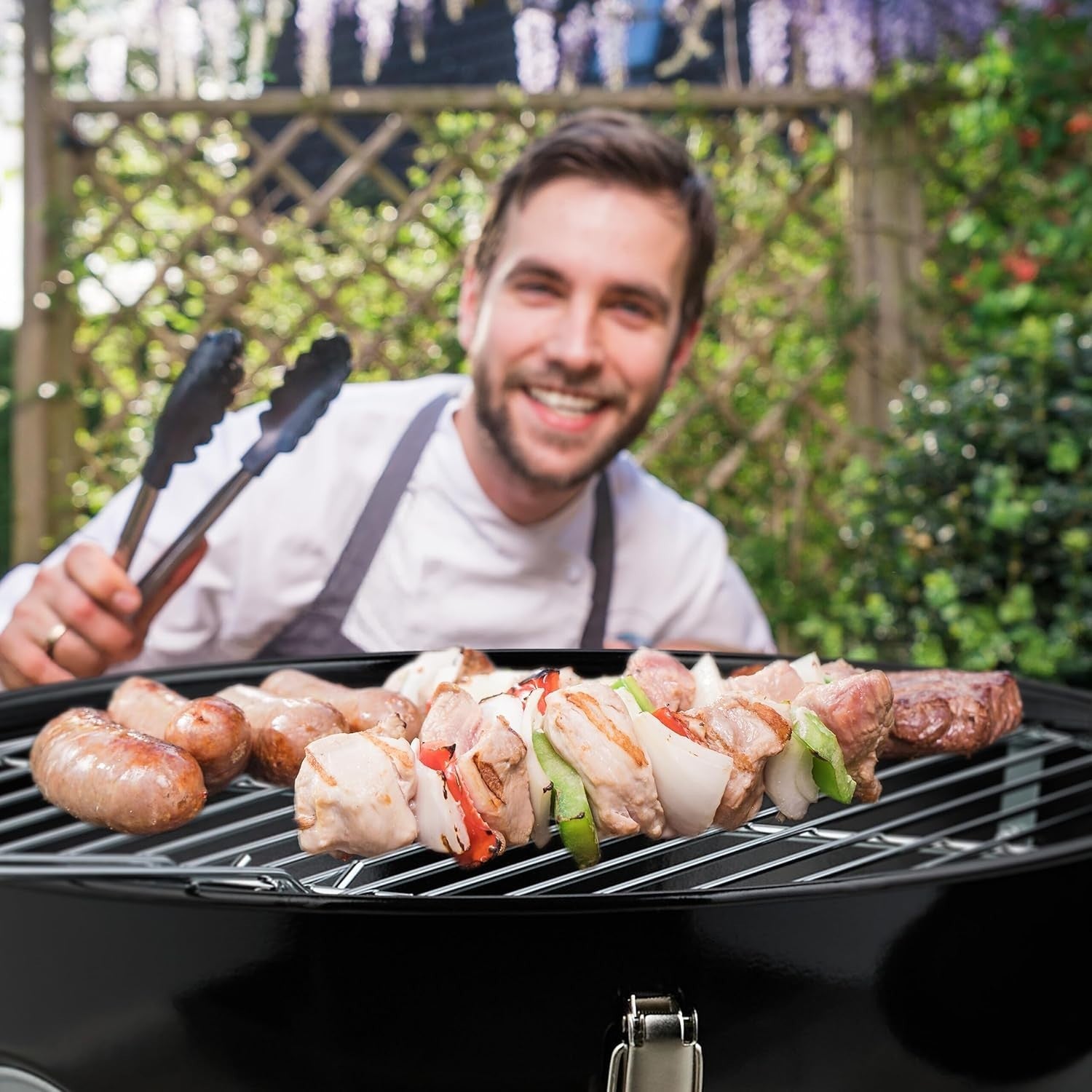 Portable Charcoal Kettle BBQ Grill 37cm with Lid & Tongs – Garden Camping Picnic