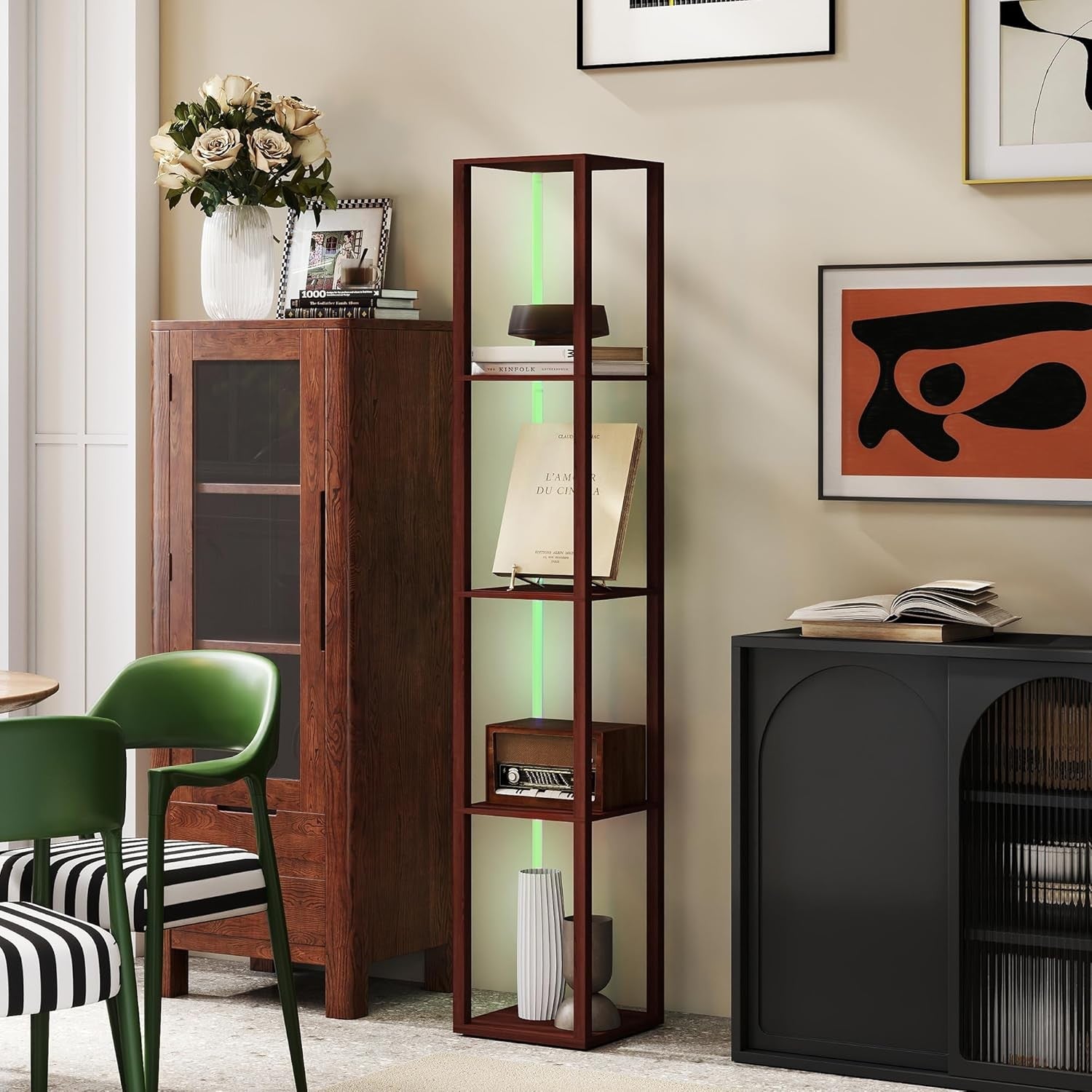 RGB LED Floor Lamp with Shelves Dimmable Remote Control Modern Corner Light