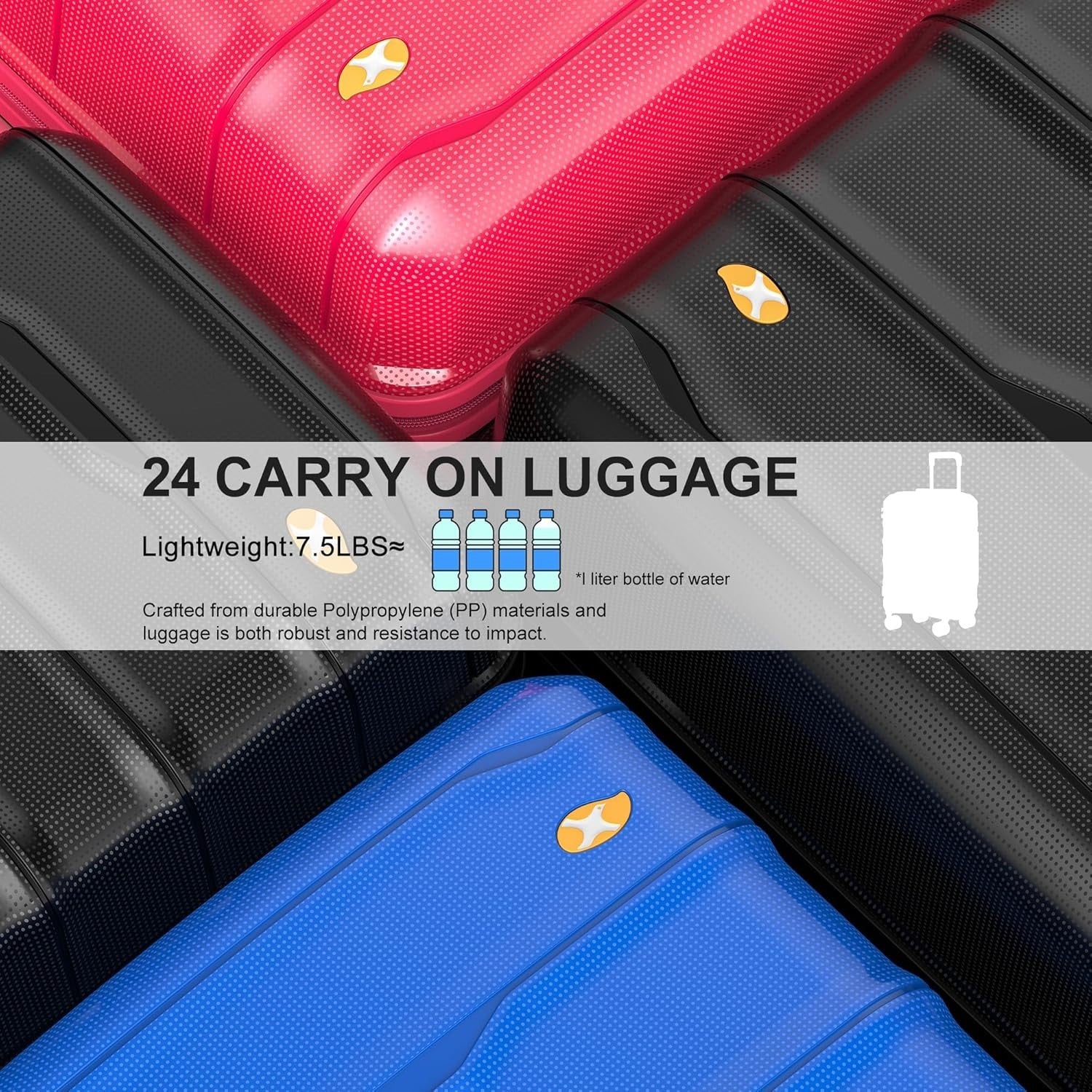 24 Inch Hard Shell Suitcase PP Lightweight 4 Spinner Wheels TSA Lock