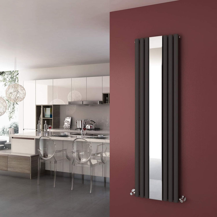1800x499mm Anthracite Vertical Oval Column Radiator with Mirror
