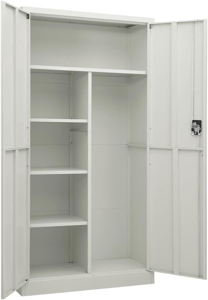 Metal Storage Cabinet with Lock, 4 Shelves, 2 Doors, 90x40x180cm Steel