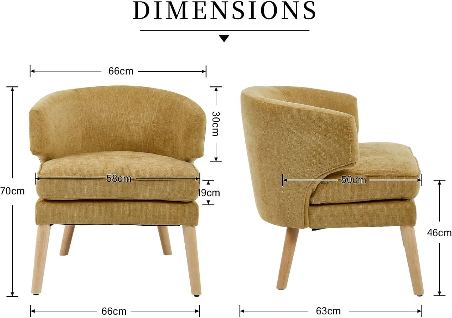 Yellow Chenille Accent Chair Armchair Tub Seat Wooden Legs Lounge Sofa