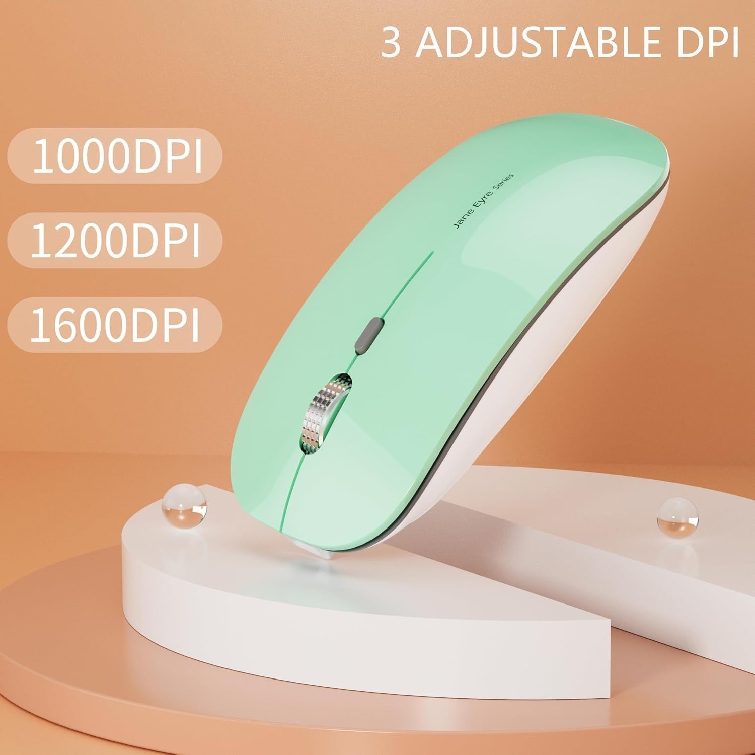 Rechargeable Wireless Mouse Silent Slim 2.4G 1600 DPI Mint Green