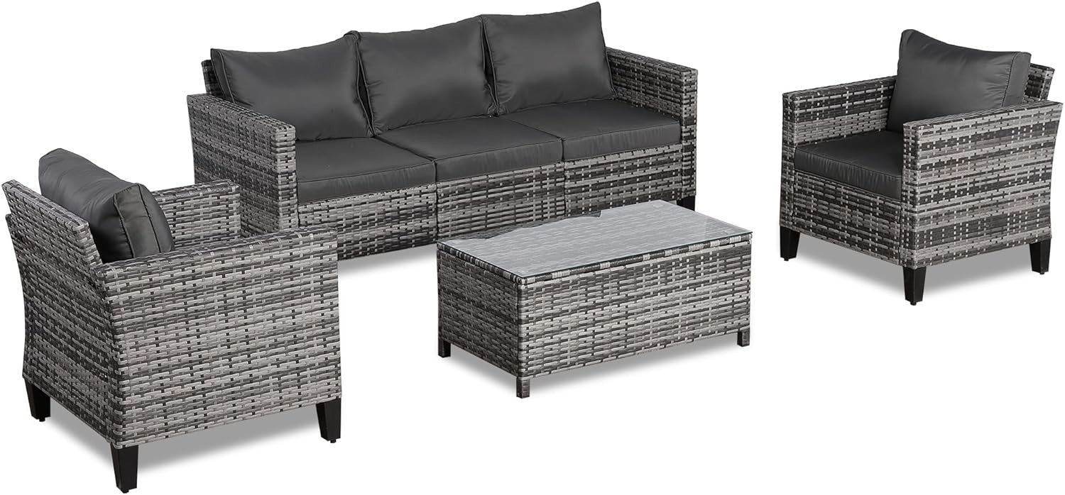 5 Seater Rattan Garden Sofa Set with Coffee Table All Weather Patio Furniture