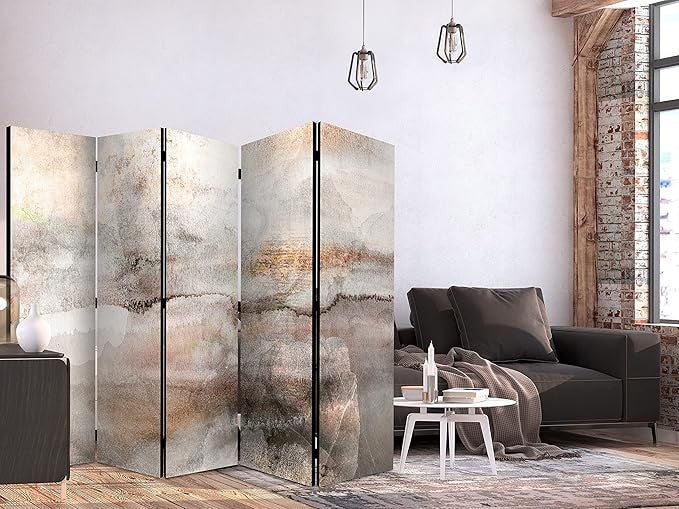 Abstract Beige 5 Panel Folding Room Divider Large Canvas Privacy Screen 225x172