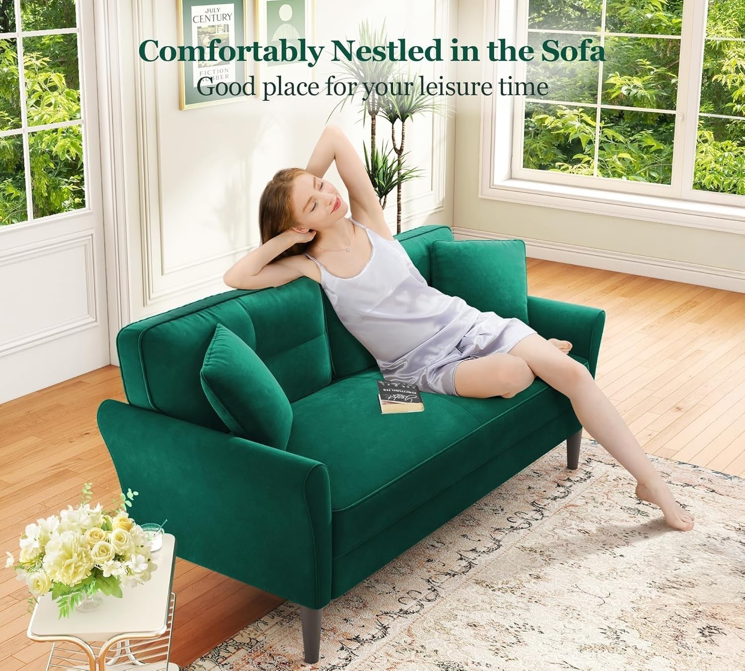 Velvet 3 Seater Sofa Bed 175cm Comfy Deep Seat Small Lounge Couch Green