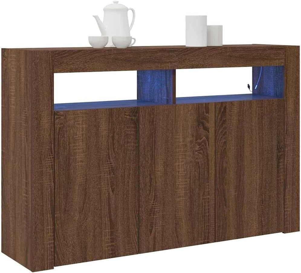 Modern LED Sideboard Cabinet Brown Oak 116cm Storage Unit for Living Room