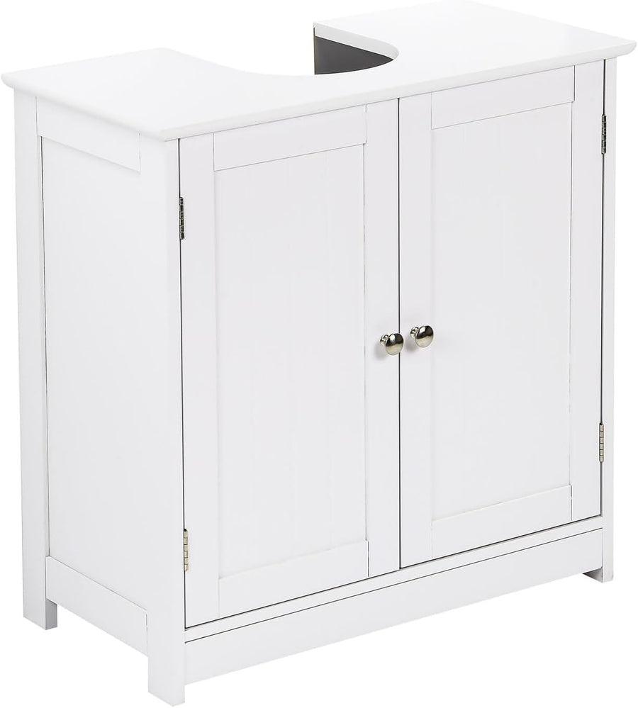 White Under Sink Bathroom Cabinet 60x30x60cm – 2 Door Storage Unit with Shelf