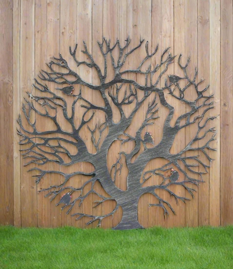 60cm Tree of Life Metal Wall Art Silver Indoor Outdoor Decor