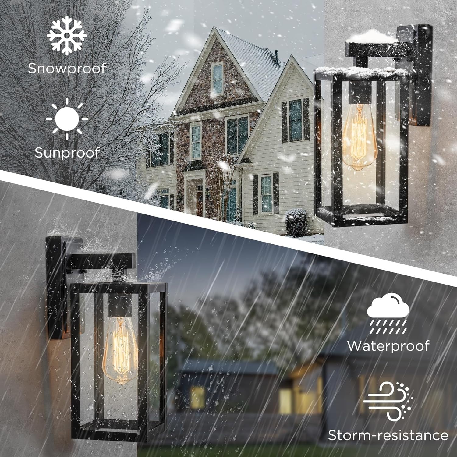 Black Outdoor Wall Lantern E27 IP44 Waterproof Modern Garden Light