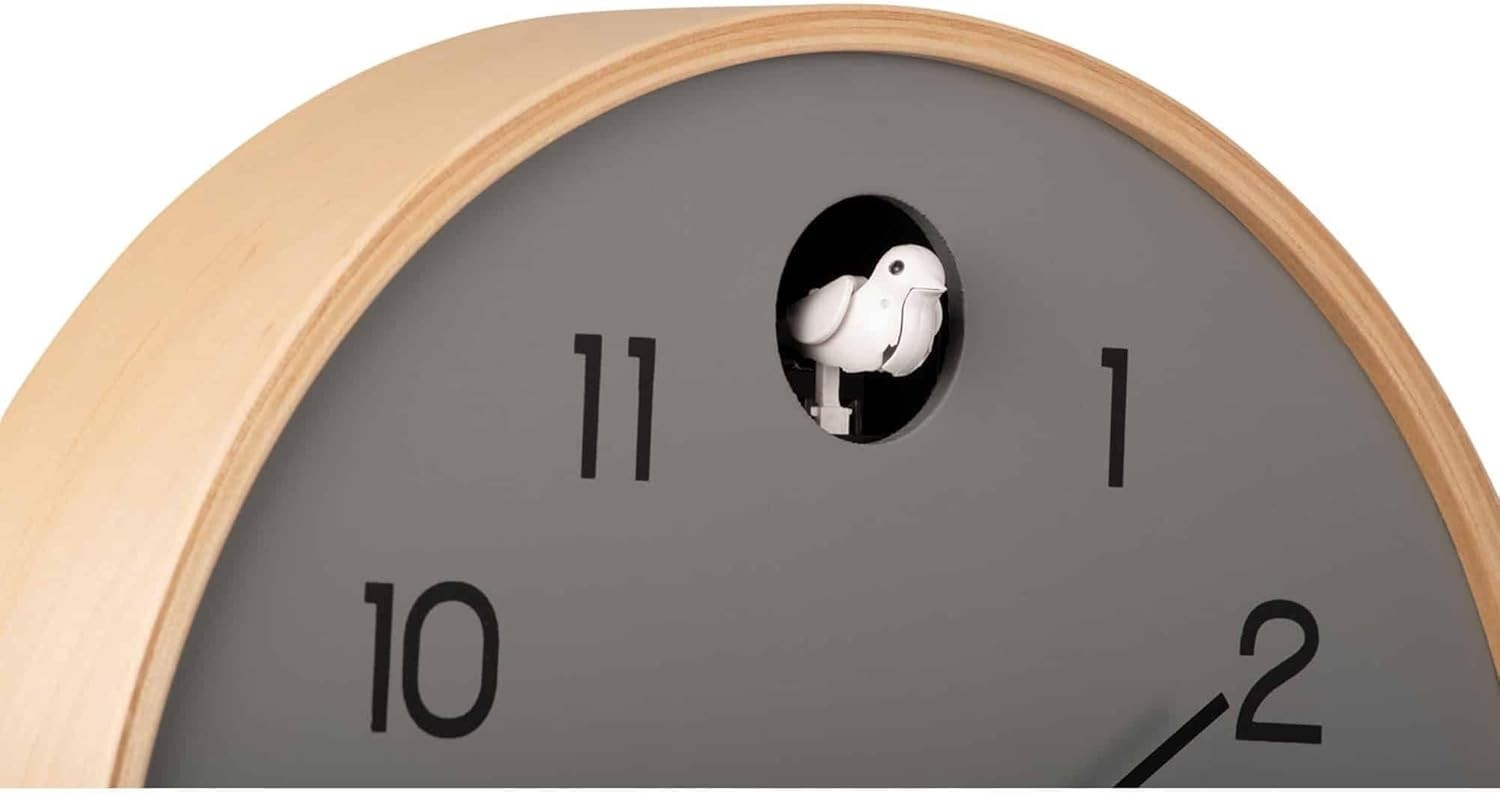 Modern Cuckoo Wall Clock Silent Wood Grey Minimalist Home Office Decor