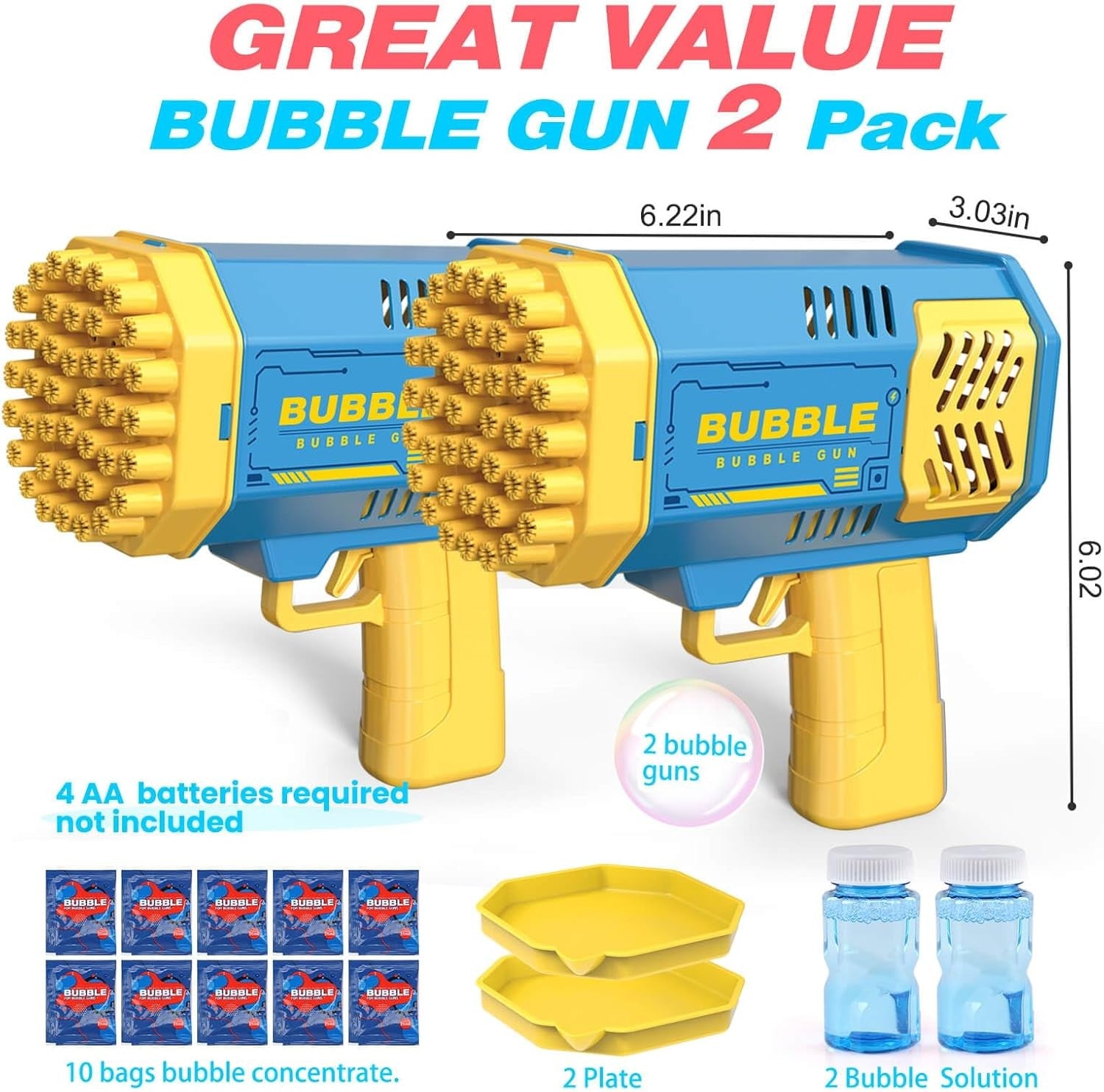2 Pack Bubble Guns Kids Toy Set with Lights Blue