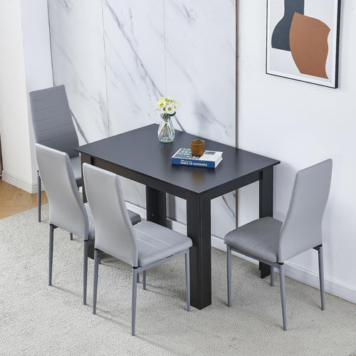Walnut Black Dining Table Set 4 Faux Leather Chairs | 110x70cm Small Room