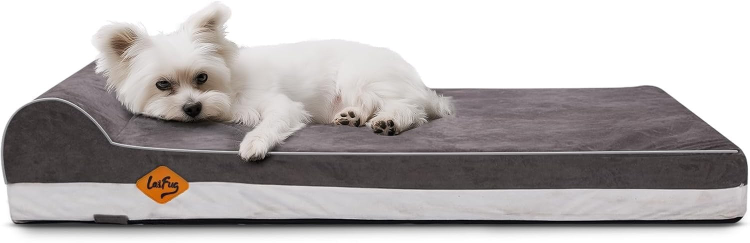 Orthopedic Memory Foam Dog Bed 34x22x6in Washable Grey