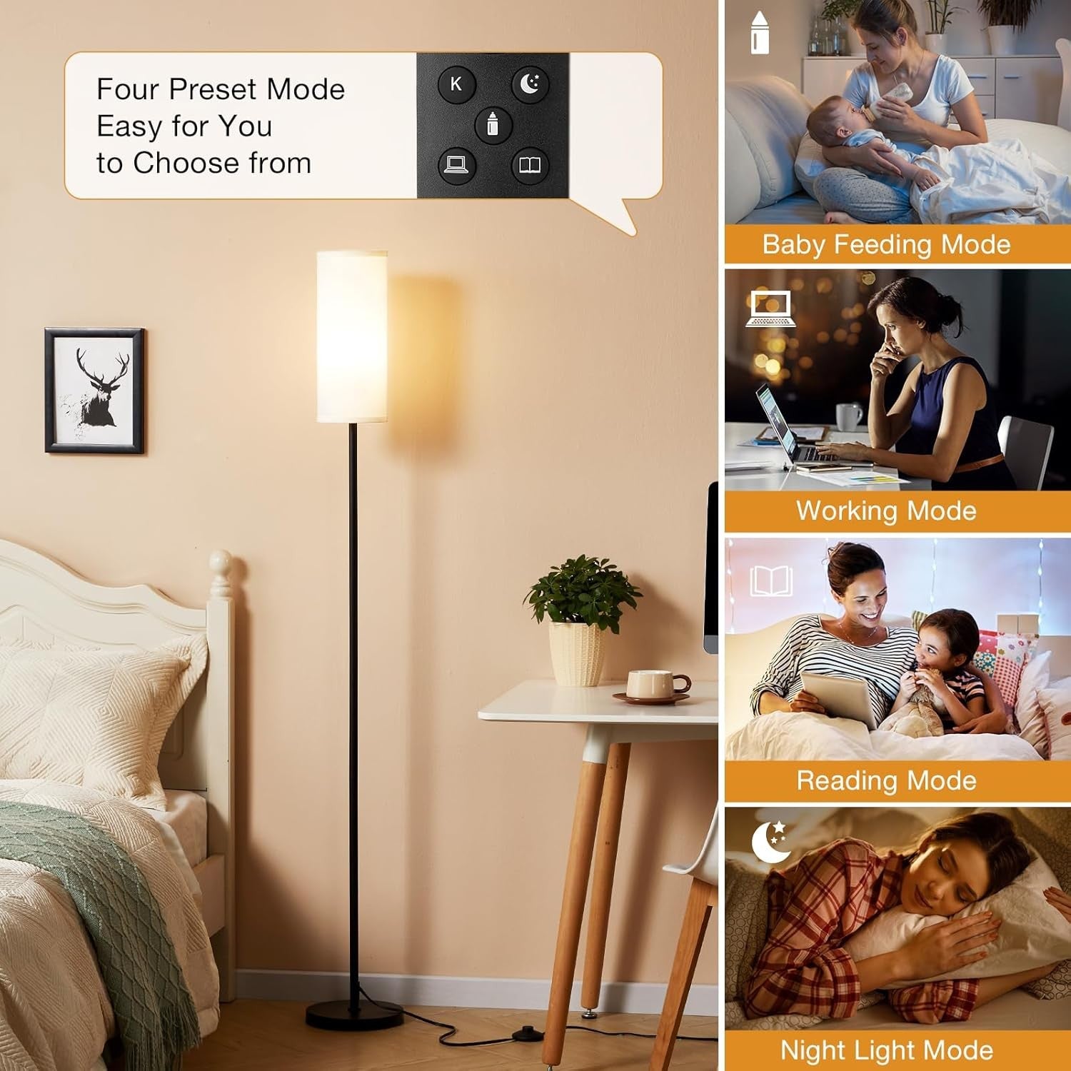 Modern Floor Lamp Remote Control Dimmable LED Standing Light Living Room