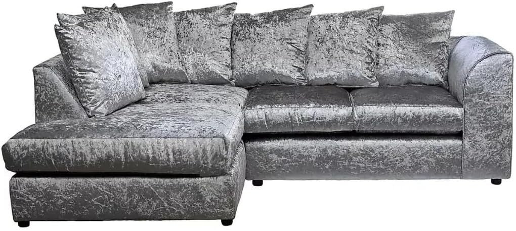Luxury 4-Seater L Shape Corner Sofa Set - Crush Velvet, Scatter Back, Modern