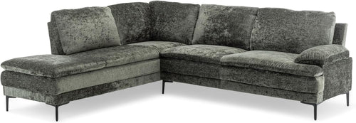 Sage Green Chenille 4-Seater L-Shaped Corner Sofa with Chaise, Deep Seat