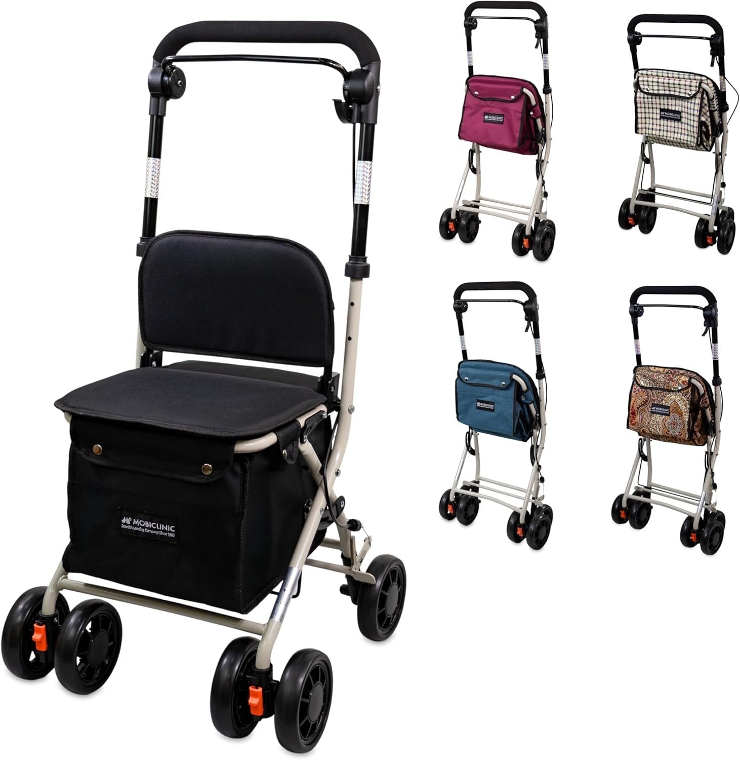 Shopping Trolley Walker with Seat Backrest Brake Foldable Rollator