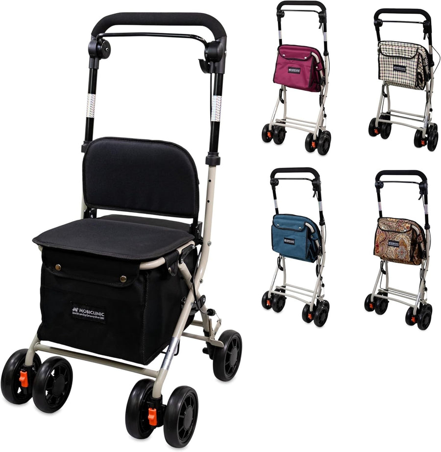 Shopping Trolley Walker with Seat Backrest Brake Foldable Rollator
