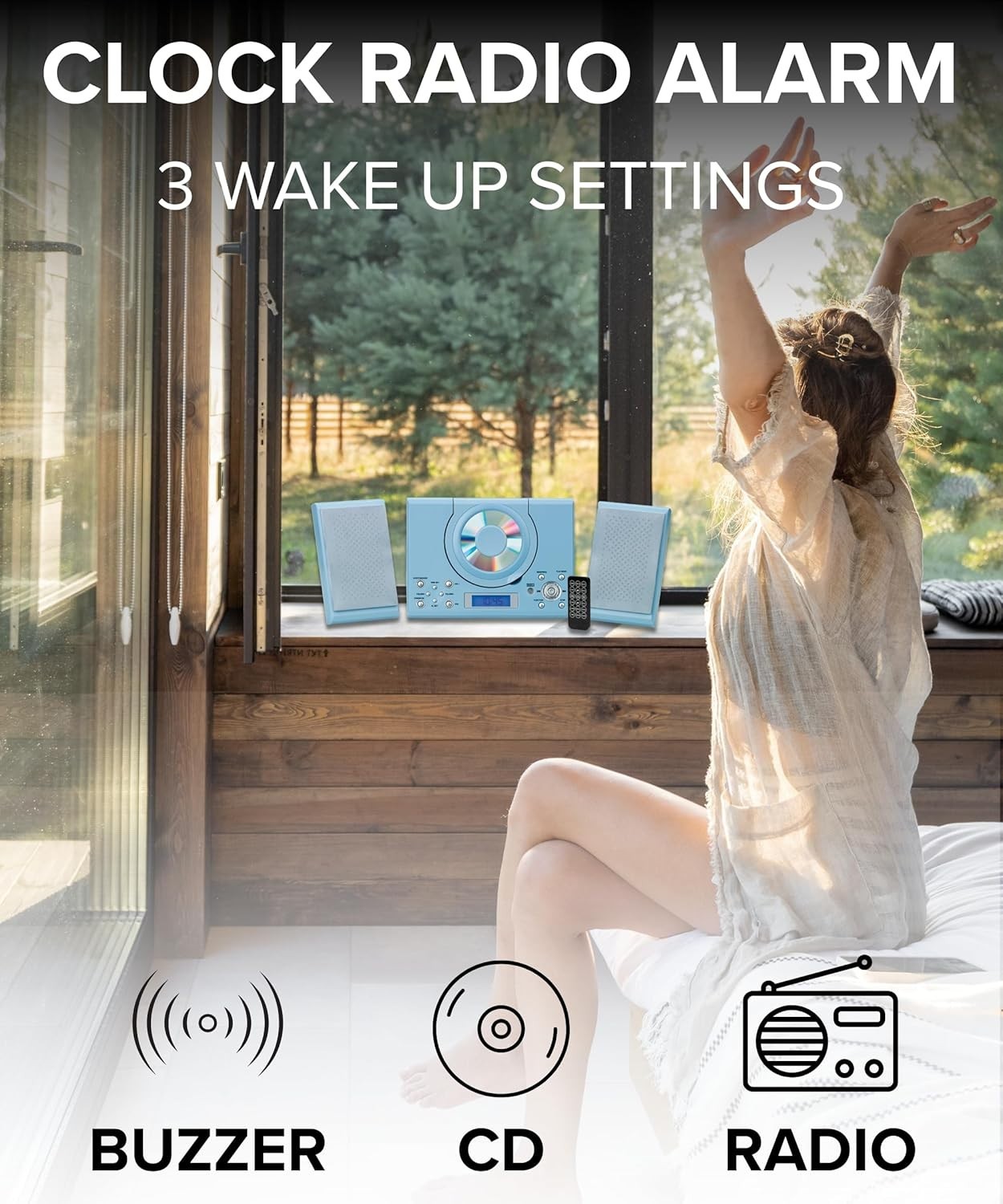 Wall Mount CD Player Stereo System USB MP3 FM Radio Alarm Remote Control Blue