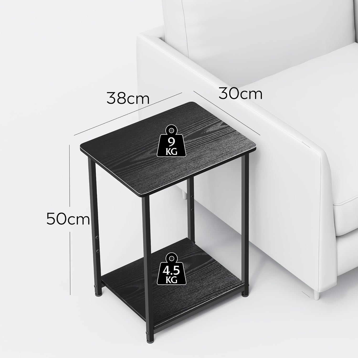 Set of 2 Industrial 2-Tier Side Tables with Adjustable Feet, 50kg Load Capacity