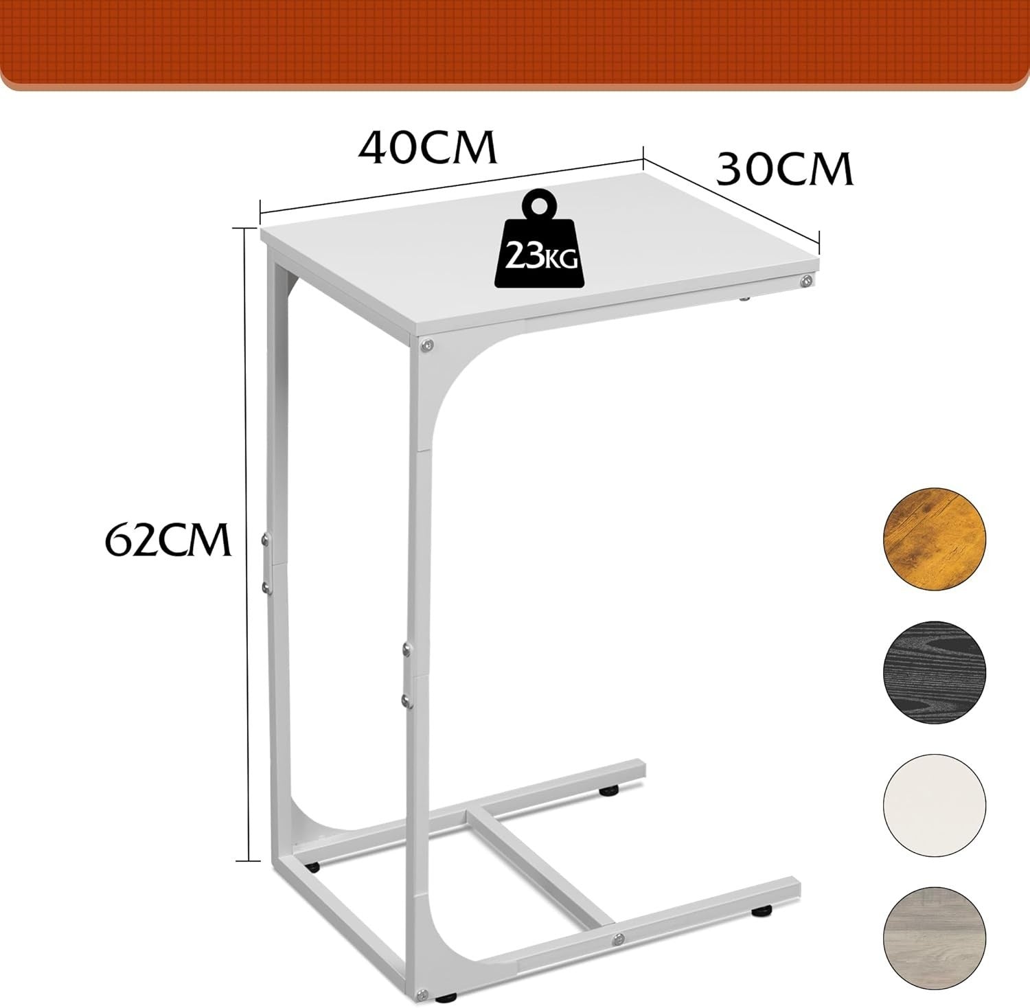 White C Shaped Side Table Sofa Bed Desk Small End Table for Compact Spaces