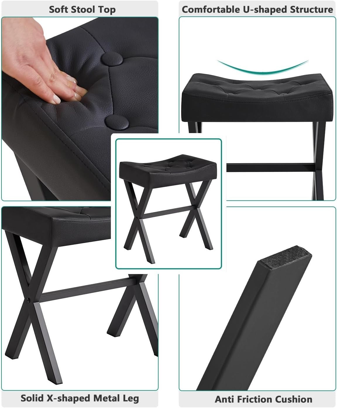 U-Shape PU Vanity Stool with X-Legs – Modern Makeup Seat & Footrest