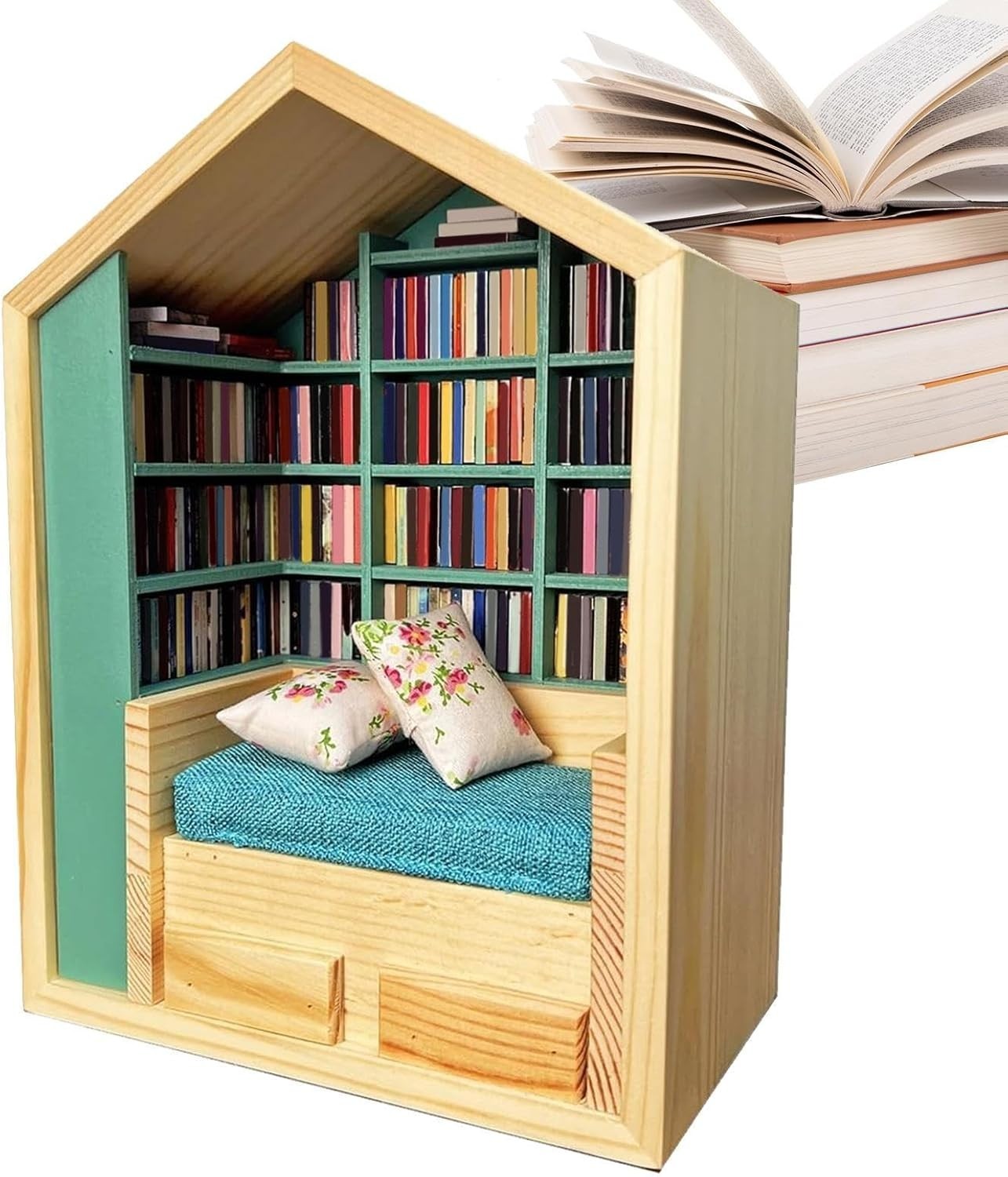 Mini Bookshelf Fidget Toy Wooden Tiny Library Stress Desk Decor